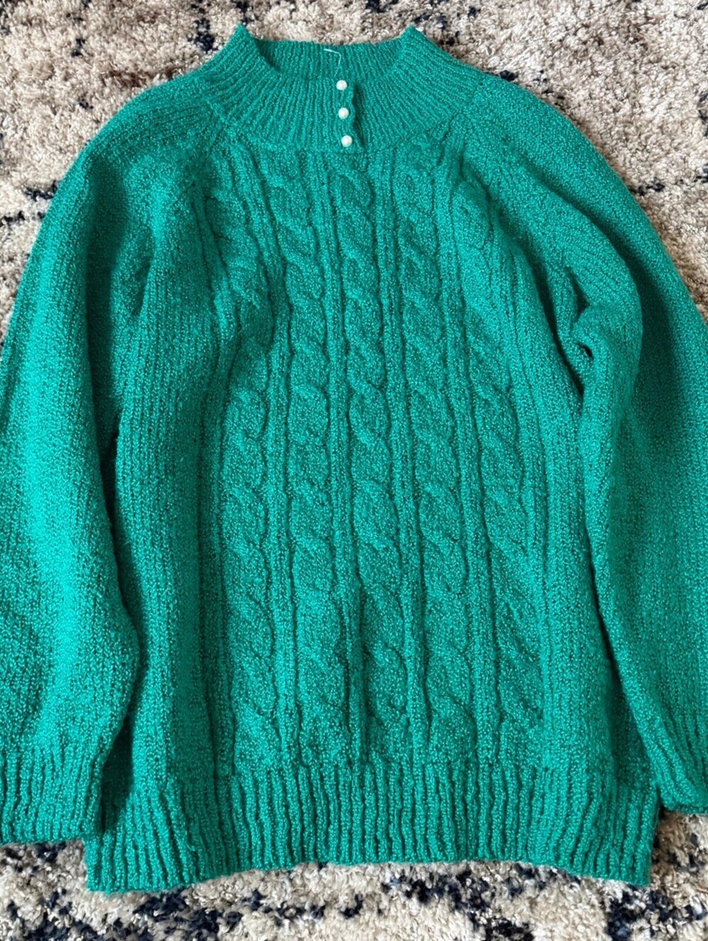 Jennifer Moore Green Cable Knit Sweater L